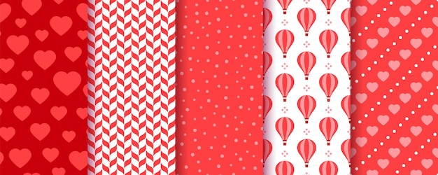 Vector seamless pattern valentine background red prints set red love texture romantic wrapping paper