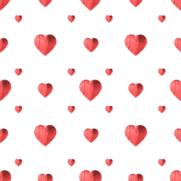 Seamless pattern for Valentine's Day Cute hearts with watercolor texture For printing on fabric paper Creating a festive interior Vector illustration