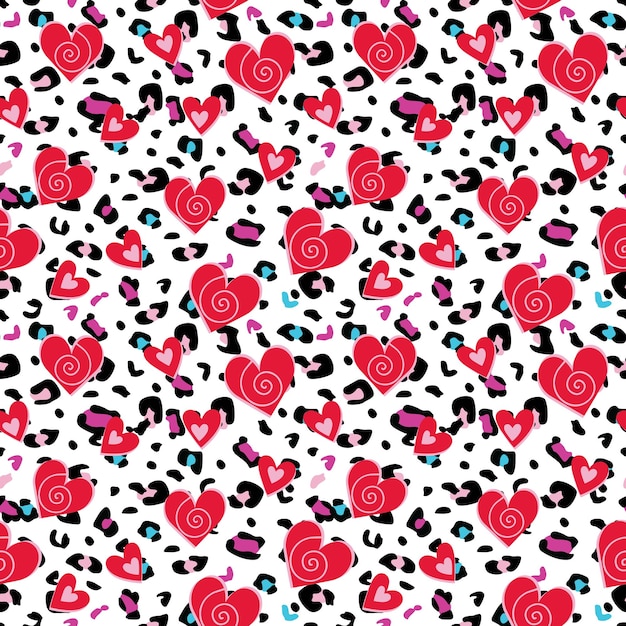 Seamless Pattern of Valentine's day with animals print on heart-Valentine's vector design