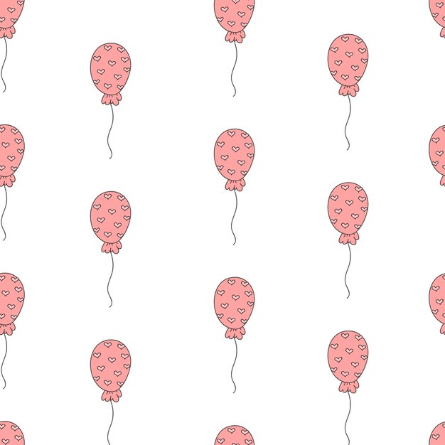 Vector seamless pattern for valentine's day with hearts and balloons romantic patternvector illustration