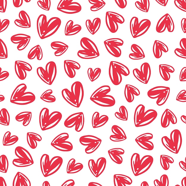 Seamless pattern for Valentine's Day with red hand drawn hearts.