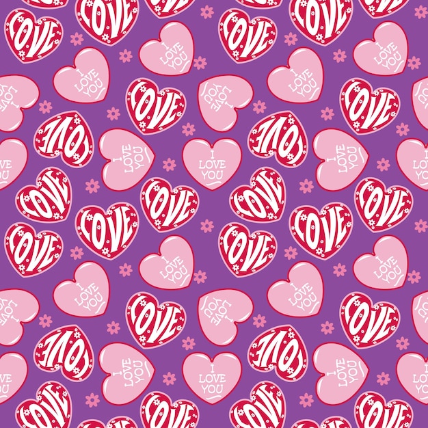 Бесшовный узор ко дню Valentine039s с векторным дизайном Day Valentine039s Heart and Love Words