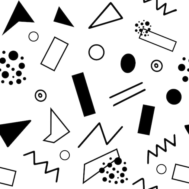Бесшовный узор, различные геометрические фигуры на белом фоне - векторные иллюстрации