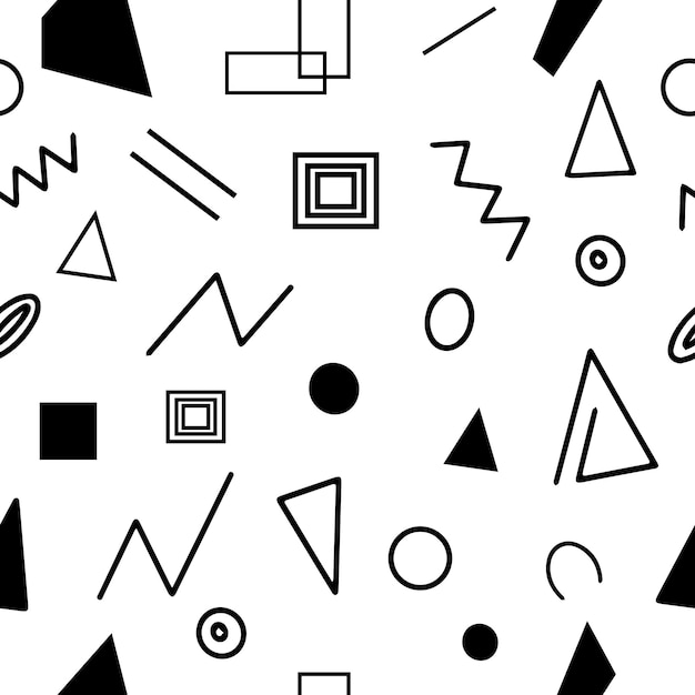 Seamless pattern, various geometric shapes on a white background - Vector illustration