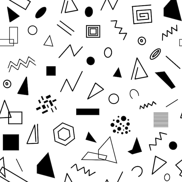 Seamless pattern, various geometric shapes on a white background - Vector illustration