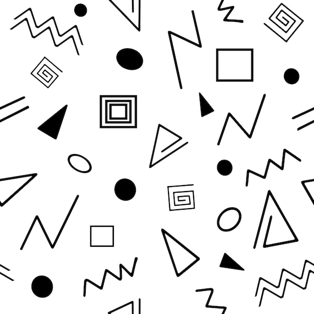 Бесшовный узор, различные геометрические фигуры на белом фоне - векторные иллюстрации