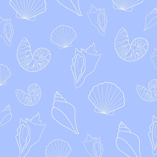 Seamless pattern of various seashells Vector print textile wrapping paper background