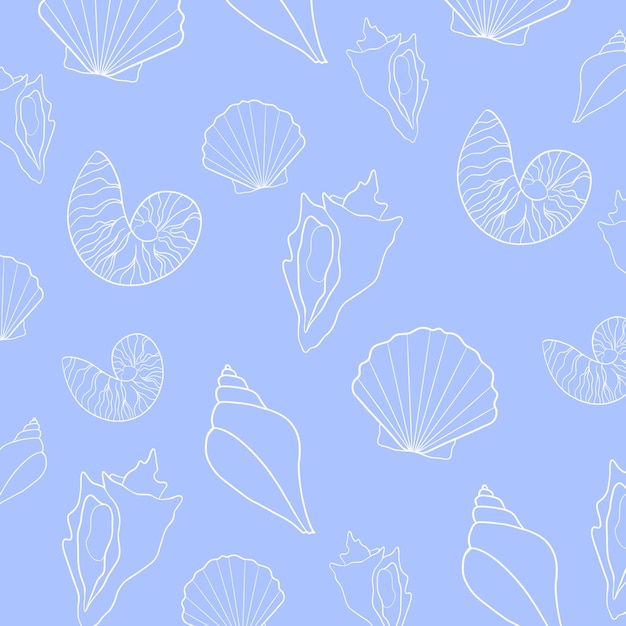 Vector seamless pattern of various seashells vector print textile wrapping paper background