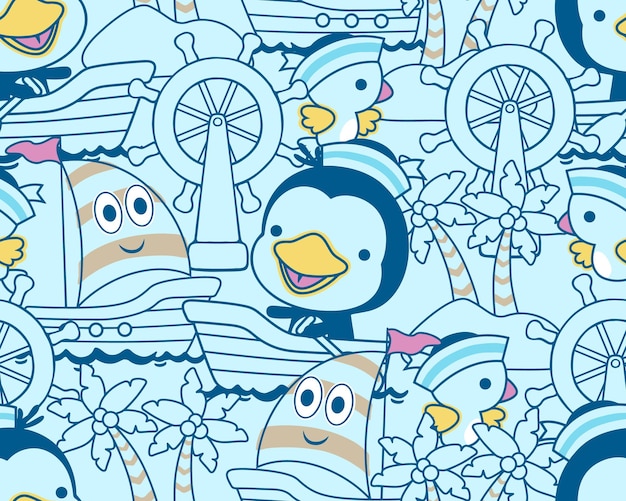 Vettore senza cuciture del pinguino del fumetto con elementi di navigazione