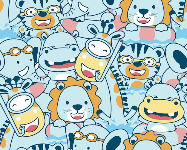 Vector seamless pattern vector of funny animals cartoon swimming