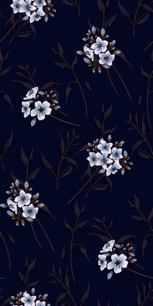 Seamless pattern, vector illustration. white flowers on a branch, dark leaves. floral design for textiles and paper.