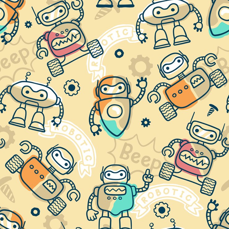 Vector seamless pattern vector of robots cartoon in hand drawing style