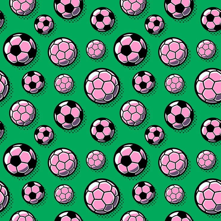Vector seamless pattern. vector soccer balls on a green background.