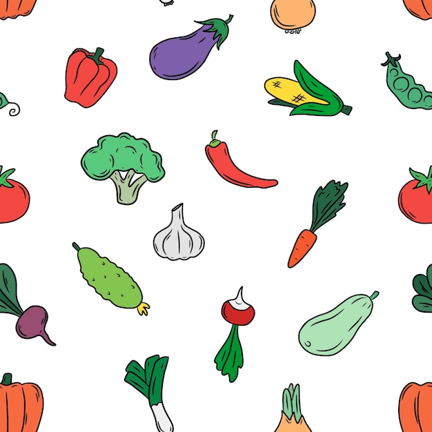 Vector seamless pattern of vegetable hand drawn vector illustration in doodle style