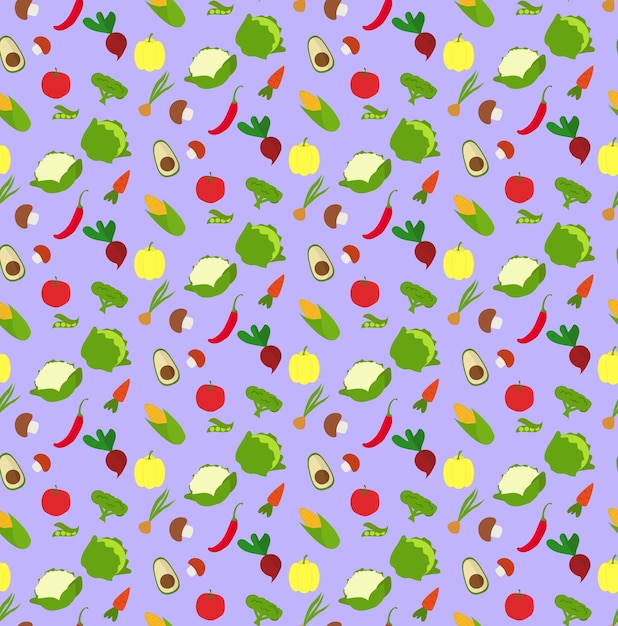 Seamless pattern of vegetables flat vector, vegeterian print, summertime pattern, seamless vegeteria