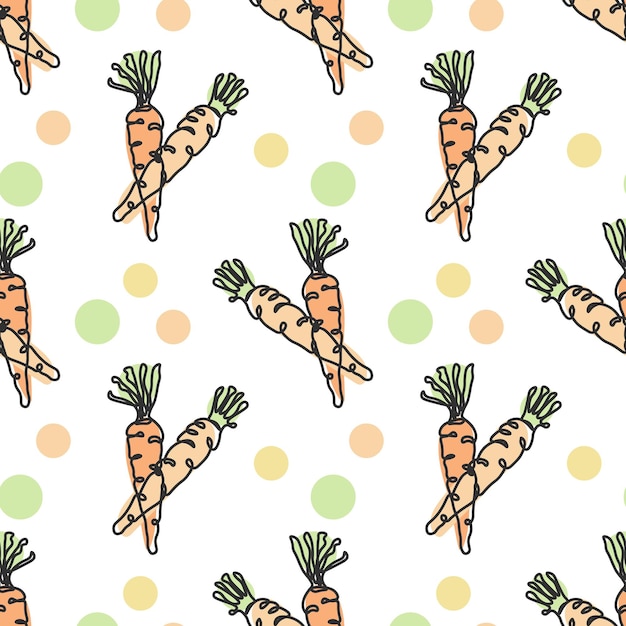 Seamless pattern of vegetables linear carrots with pastel colors on a white background