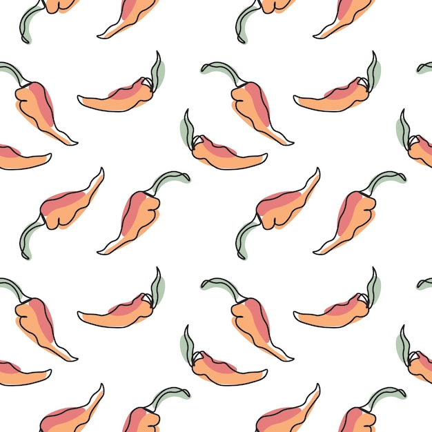 Seamless pattern of vegetables linear chili peppers with pastel colors on a white background