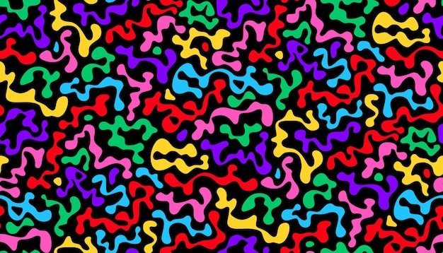 Vector seamless pattern of vibrant abstract wavelike shapes on black background