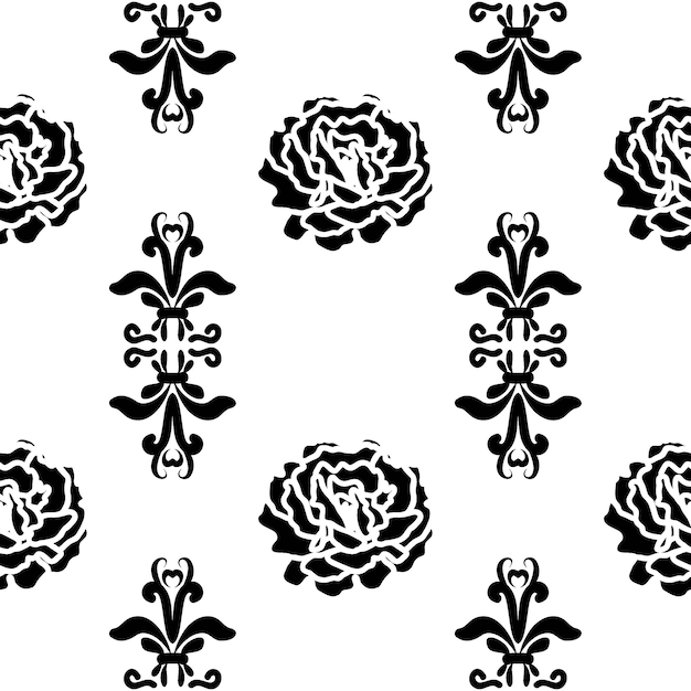 Seamless pattern in Victorian style Vector design of black and white vintage patternFloral pattern