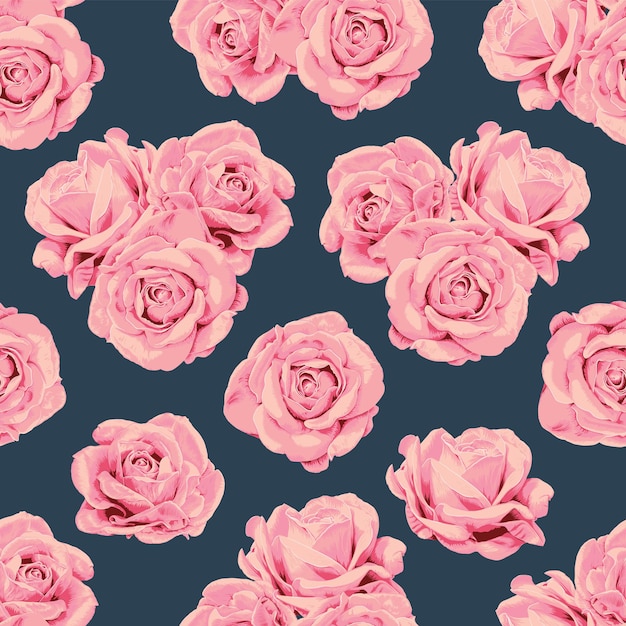 Seamless pattern vintage background with hand drawn floral rose flowers