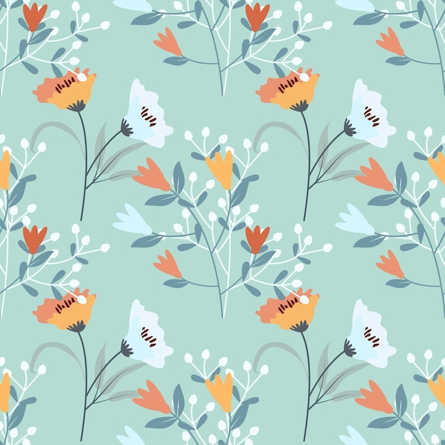 Seamless pattern of vintage floral tropical flowers and leaves