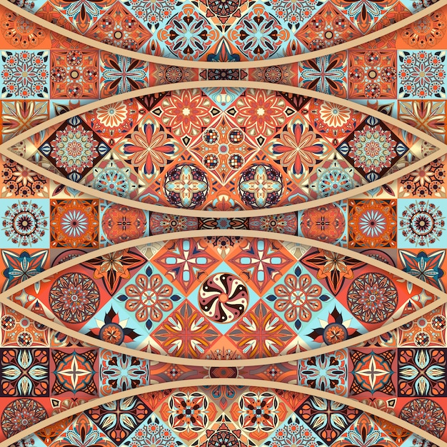 Seamless pattern. Vintage patchwork tile decorative elements.