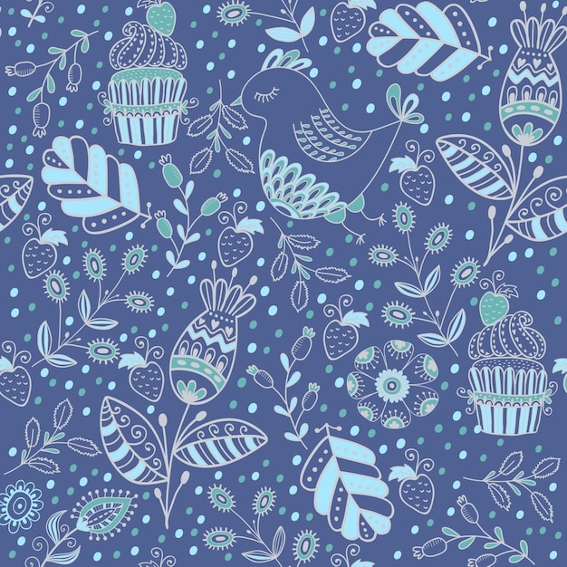 Seamless pattern in vintage style Doodle flowers romantic design Can be used for wallpaper