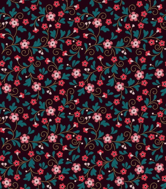 Seamless pattern in vintage style. embroidered flowers.