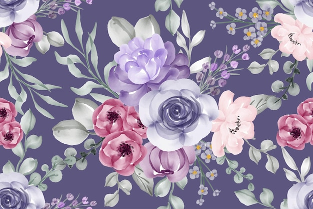 Seamless Pattern Violet Watercolor Flower