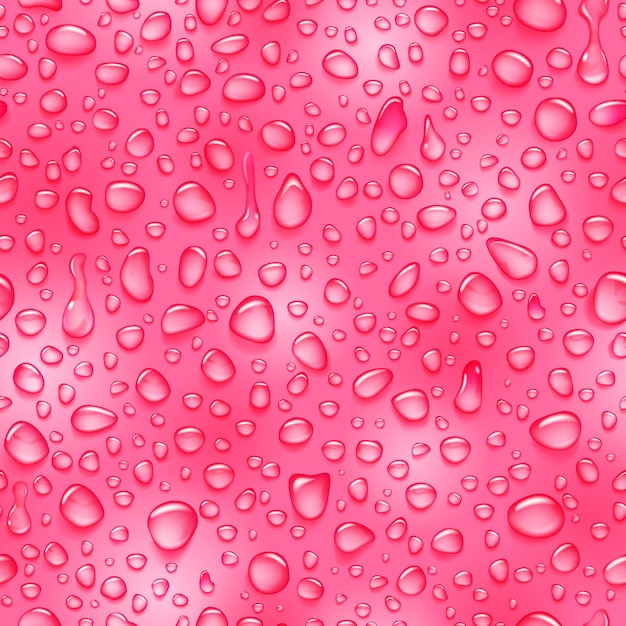 Seamless pattern of water drops of different shapes with shadows in pink colors