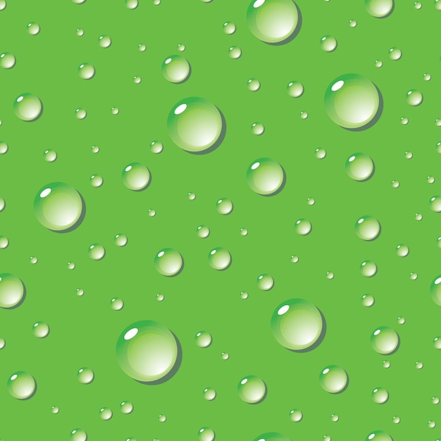 Vettore modello senza cuciture di gocce d'acqua sulla superficie verde