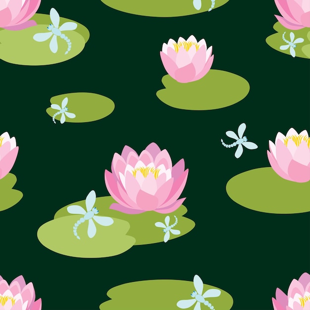 Seamless pattern of water lilies in a lake