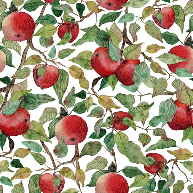 Seamless pattern watercolor apple brunch