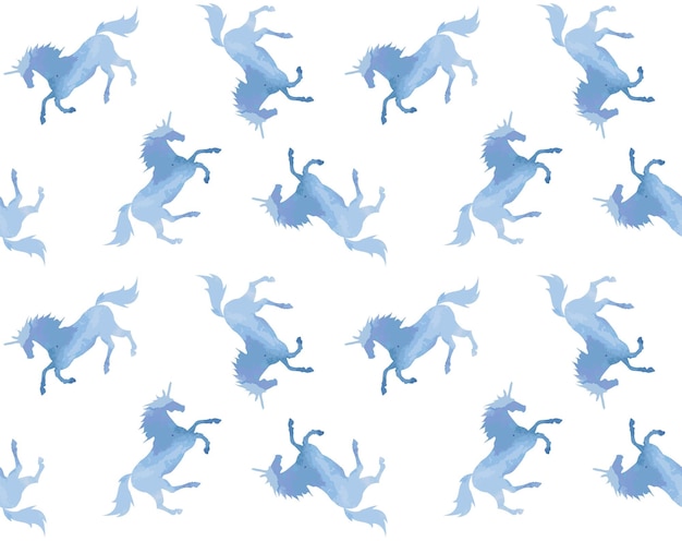 Modello senza cuciture dell'unicorno blu dell'acquerello