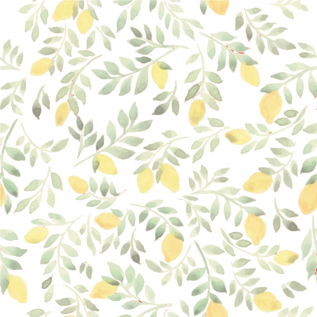 Vector seamless pattern watercolor drawing ornament yellow lemons with leaves stock illustration handmade