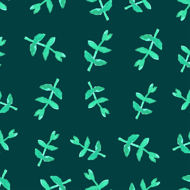 Seamless pattern of watercolor drawings silhouettes green twigs with leaves