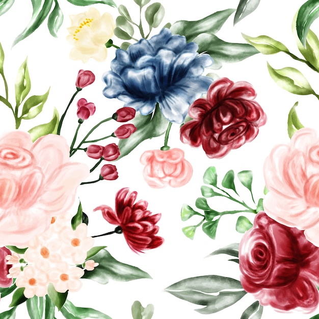 Seamless pattern watercolor floral frame illustration