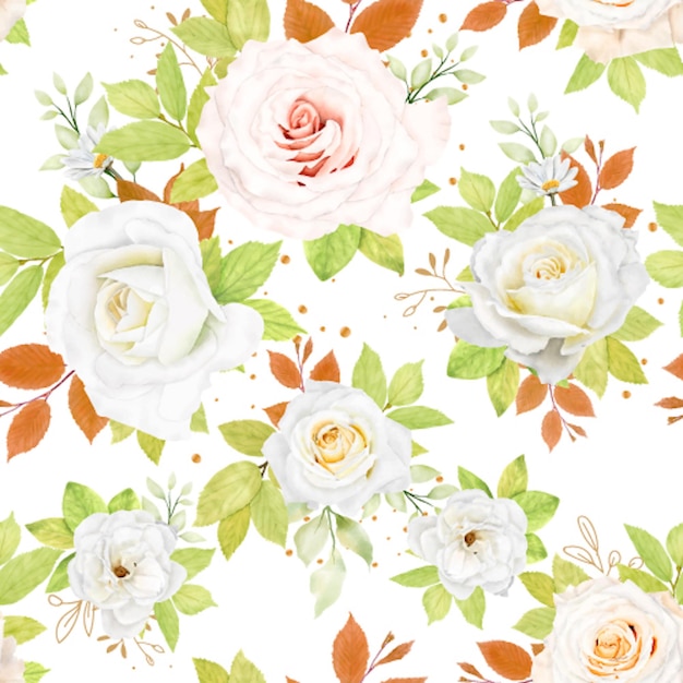 Seamless pattern watercolor floral and leaves