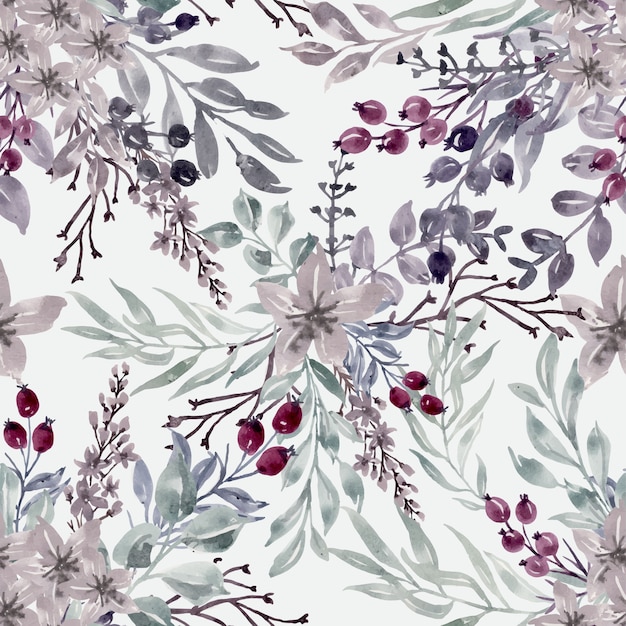 Seamless pattern watercolor floral winter