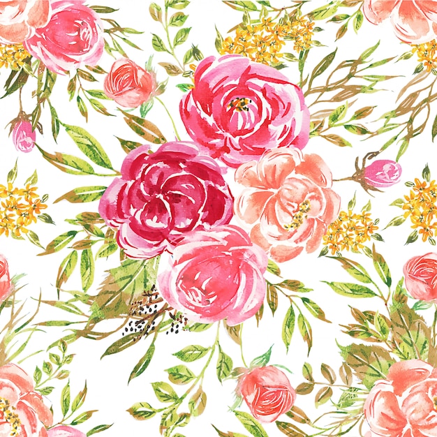 Vector seamless pattern watercolor flower pink soft