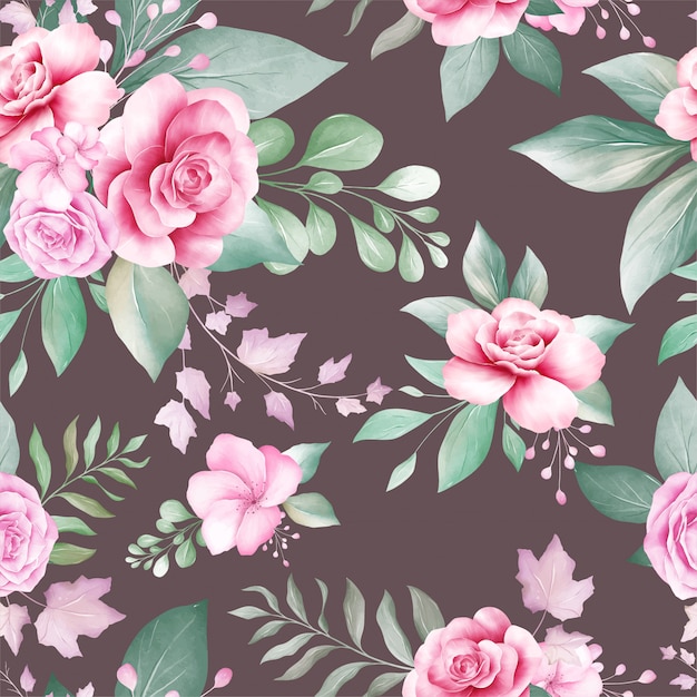 Seamless pattern of watercolor flowers arrangements