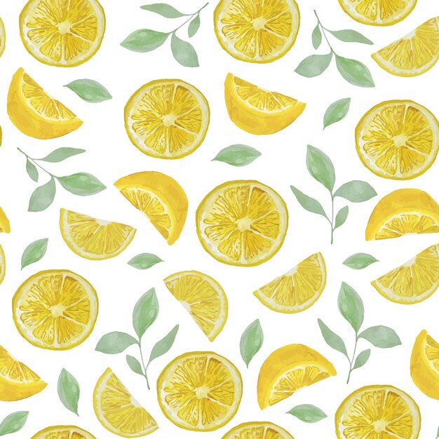 Seamless pattern watercolor hand drawn yellow fresh lemons