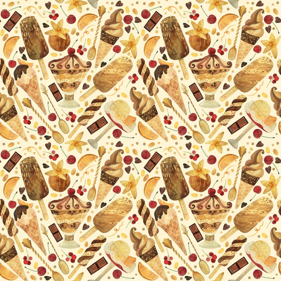 Premium Vector | Seamless pattern watercolor ice cream on a beige ...