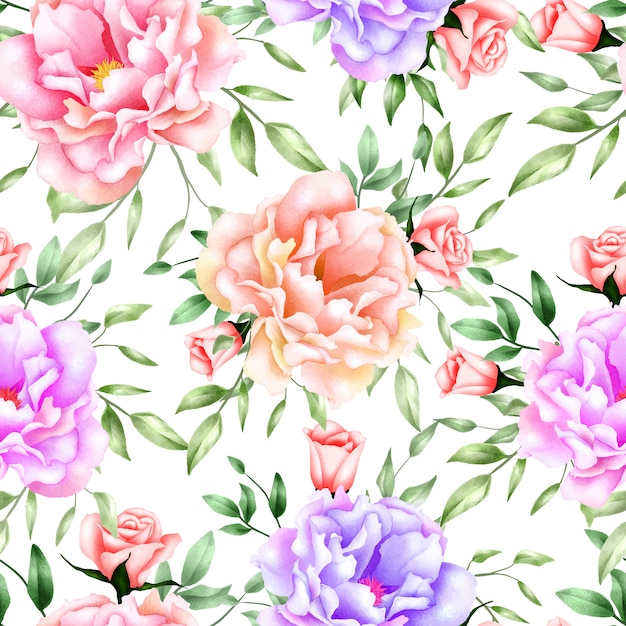 seamless pattern watercolor peony flower