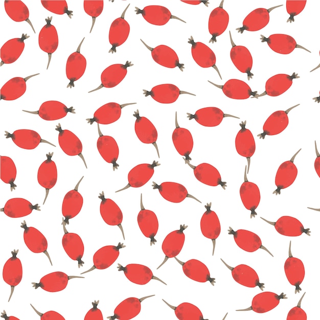 Seamless pattern watercolor red berries On a white isolated bac