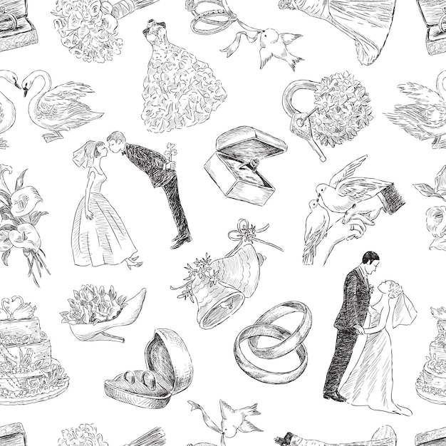 Vector seamless pattern of a wedding symbols