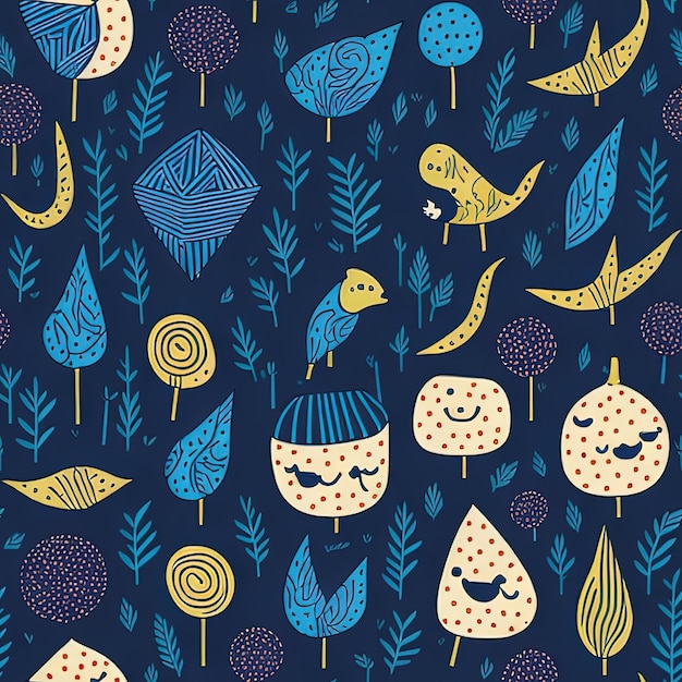 Seamless Pattern of Whimsical Doodle Delights in Bright Colors