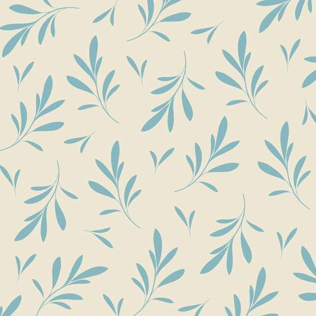 Seamless pattern on white background hand drawn green branches with leaves