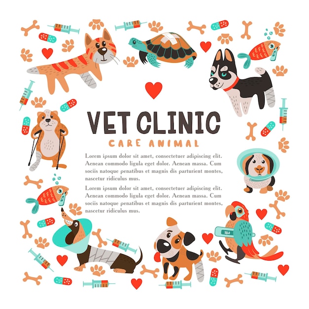 Seamless pattern on white background for veterinary clinics and animal shelters