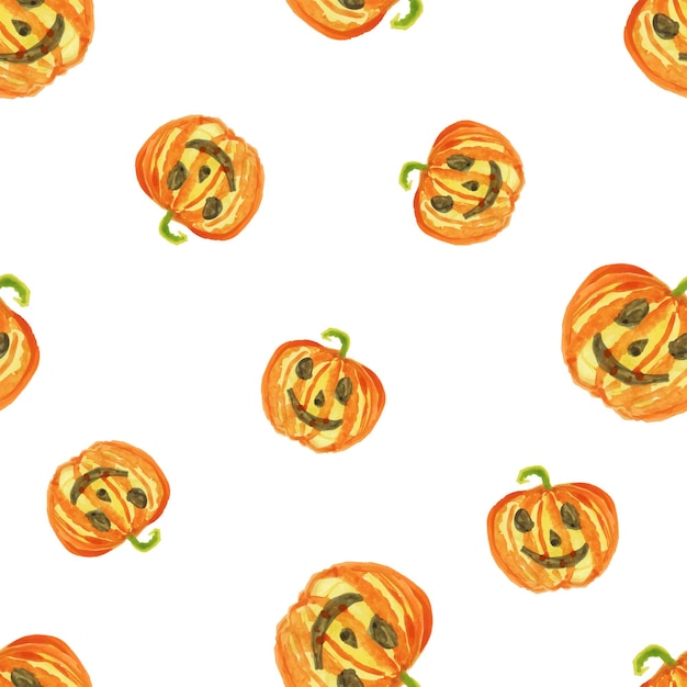 seamless pattern on white background watercolor pumpkins